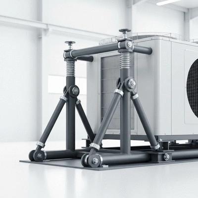 Système de supportage sismique pour climatisation, mettant en évidence la robustesse des fixations et l'intégration de flexibilité.