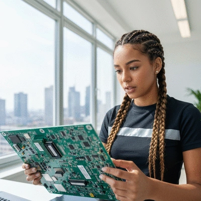 Engineer reviewing blueprints for industrial supportage in a sunlit office, no text