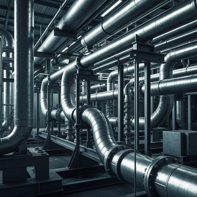 Industrial pipes with flexible supports, reducing vibrations