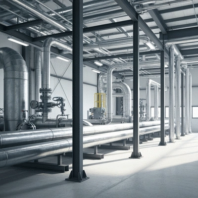 Industrial piping with Bigfoot supports