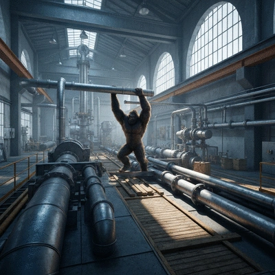 Industrial facility with Bigfoot supports for pipes and equipment