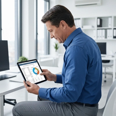 Engineer analyzing a cost-benefit chart for industrial support systems