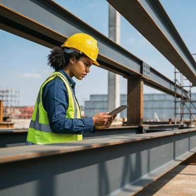 Engineer inspecting heavy load support system on a construction site