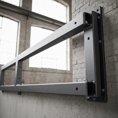Close-up of a sturdy wall-mounted support frame installation, highlighting durability and strength
