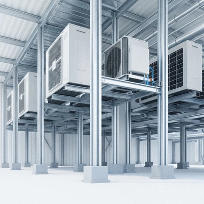 Modern HVAC support system in a commercial building, clean, professional