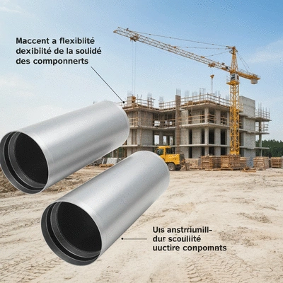 Gros plan sur des éléments de supportage modulable pour gaines de ventilation, montrant la flexibilité et la robustesse des composants, no text, no words, no typography, clean image