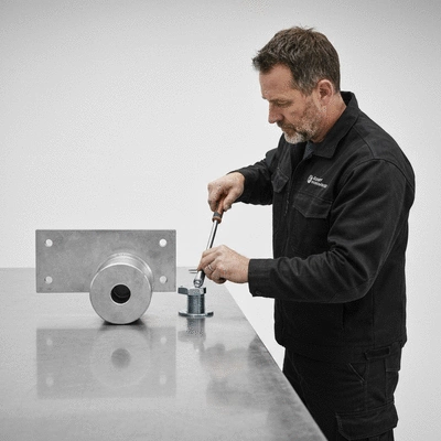 Industrial worker installing Bigfoot Supportage accessories with tools