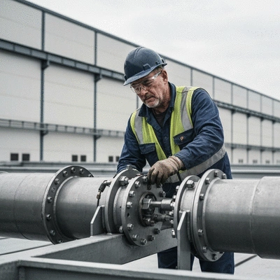 Industrial worker performing maintenance on a BigFoot Supportage system