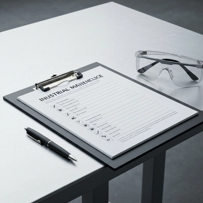 Checklist for industrial maintenance with a clipboard and pen