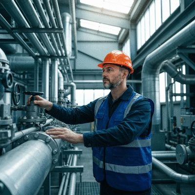 Engineer inspecting industrial ventilation system