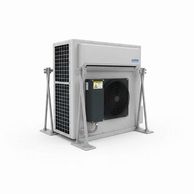 Industrial air conditioning unit with sustainable mounting supports, clean background, no text, no words, no typography, clean image