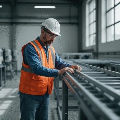 Engineer inspecting industrial cable tray installation for compliance