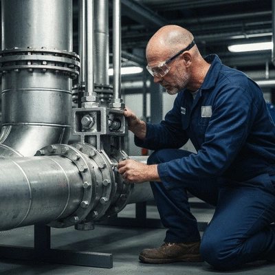 Industrial worker inspecting Bigfoot support system