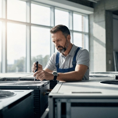 Expert evaluating HVAC supportage in a renovated building