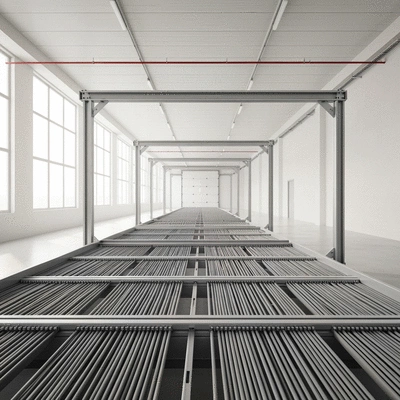 Industrial cable management system with support rails, clean, organized