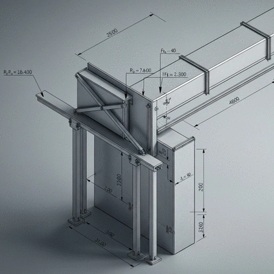 Technical drawing showing ventilation duct supports and measurements