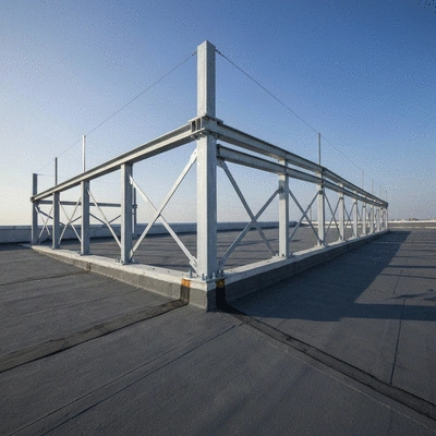Industrial Bigfoot Supportage system installed on a rooftop, showing robust construction and proper leveling, no text, no words, no typography, clean image